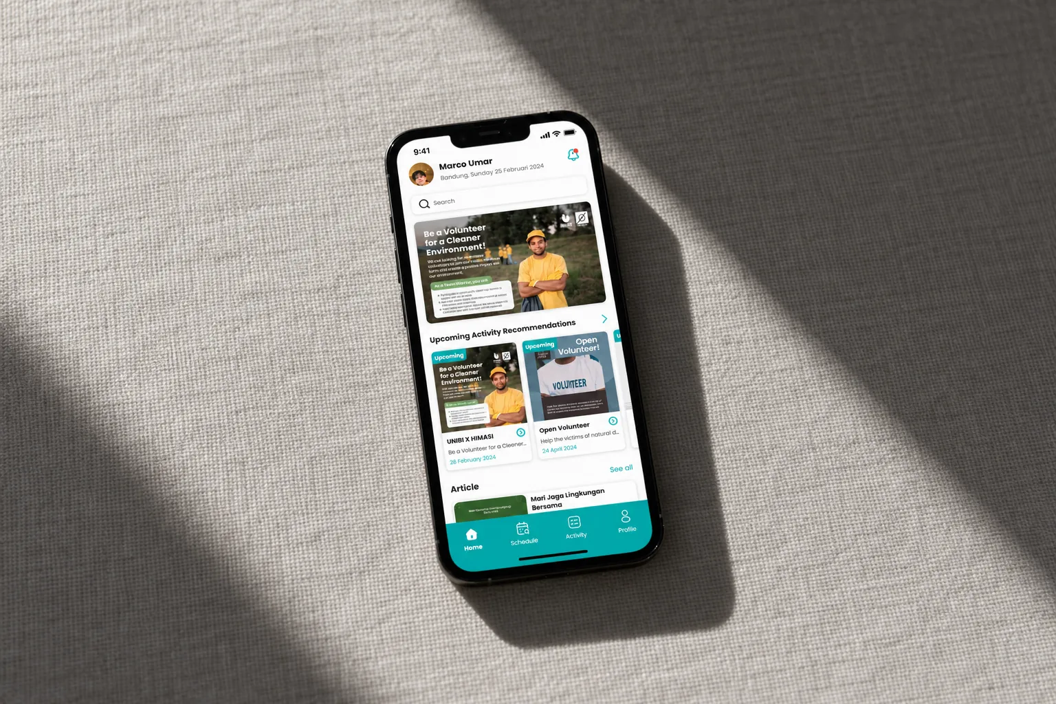 Volunteer App device mockup